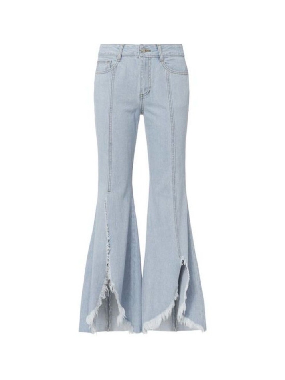 SJYP K-pop Bell Bottom Light Wash Frayed Flare Jeans